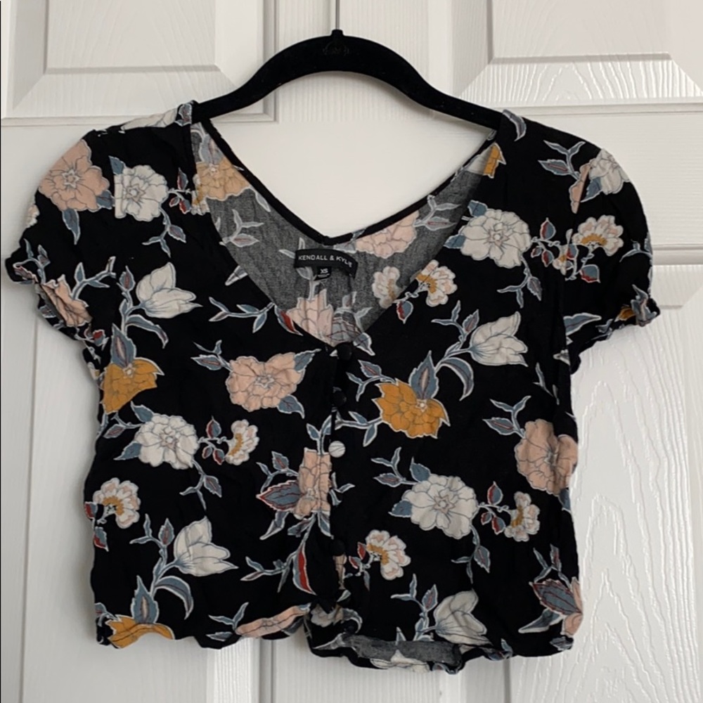 Kendall & Kylie black floral crop top
